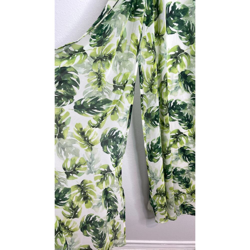 Buddy Love Green Tropical Leaf Long Duster Kimono M/L Sheer Boho Preppy - Picture 5 of 7